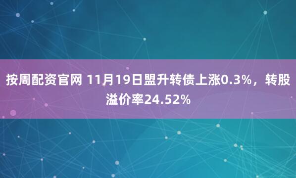 按周配资官网 11月19日盟升转债上涨0.3%，转股溢价率24.52%